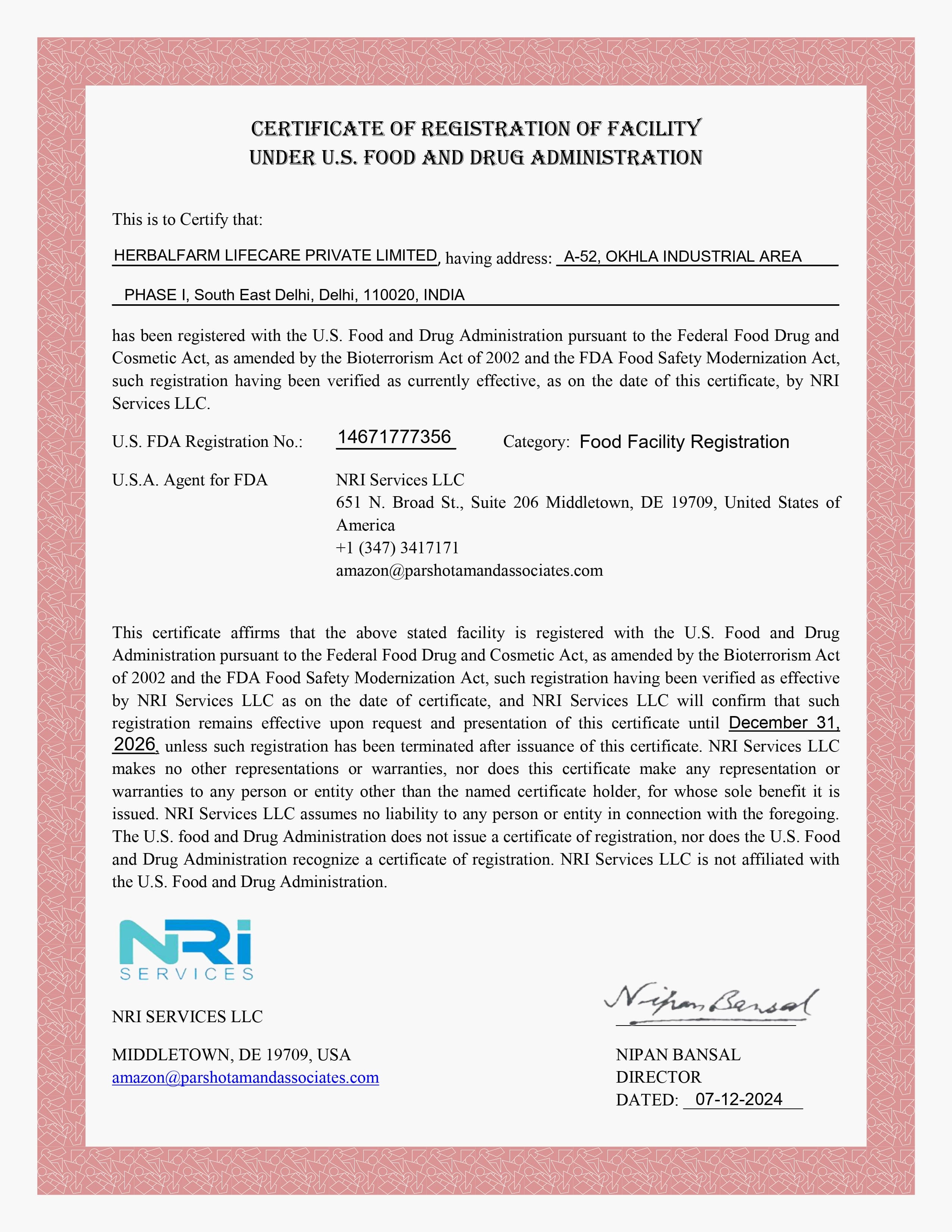 USFDA Registration